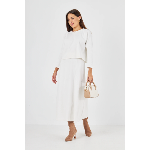 White Ribbed Top & Skirt Matching Set | Montivo Pakistan
