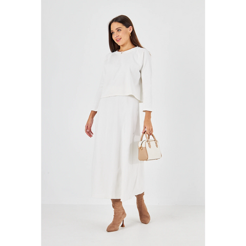 White Ribbed Top & Skirt Matching Set | Montivo Pakistan