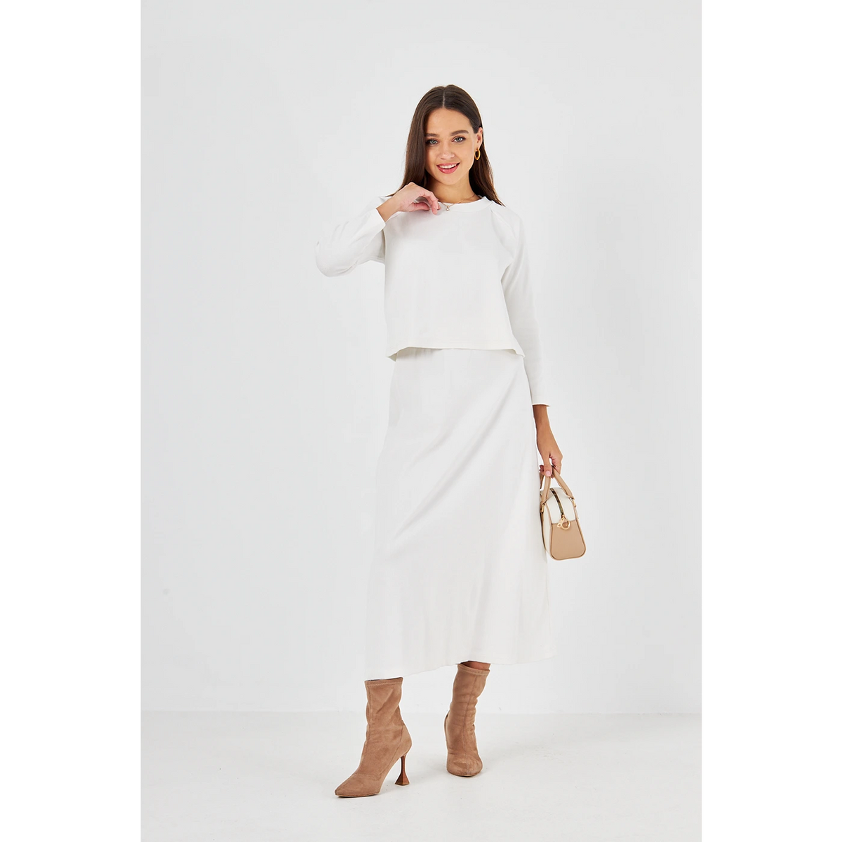 White Ribbed Top & Skirt Matching Set | Montivo Pakistan