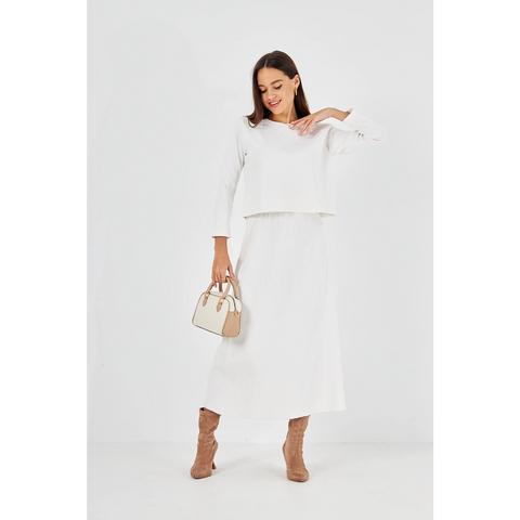 White Ribbed Top & Skirt Matching Set | Montivo Pakistan