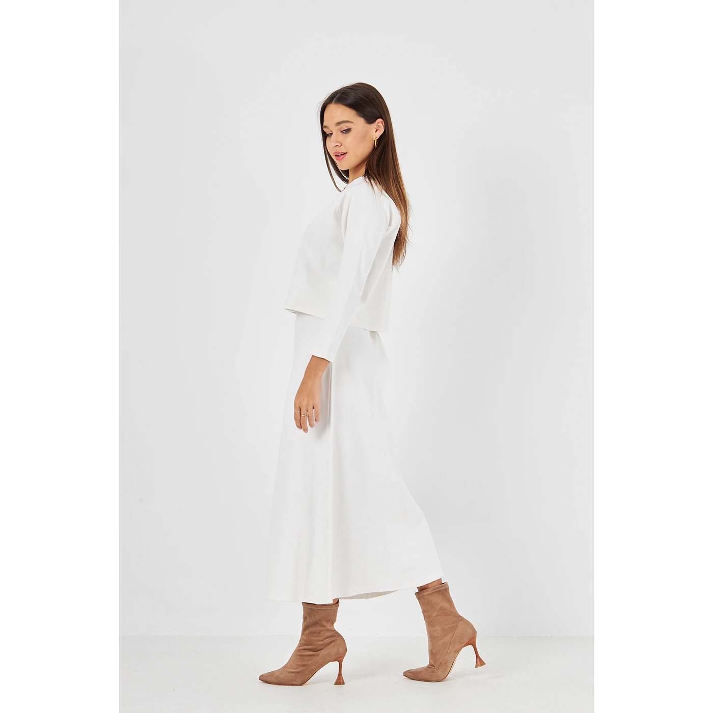 White Ribbed Top & Skirt Matching Set | Montivo Pakistan
