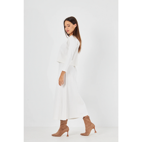 White Ribbed Top & Skirt Matching Set | Montivo Pakistan