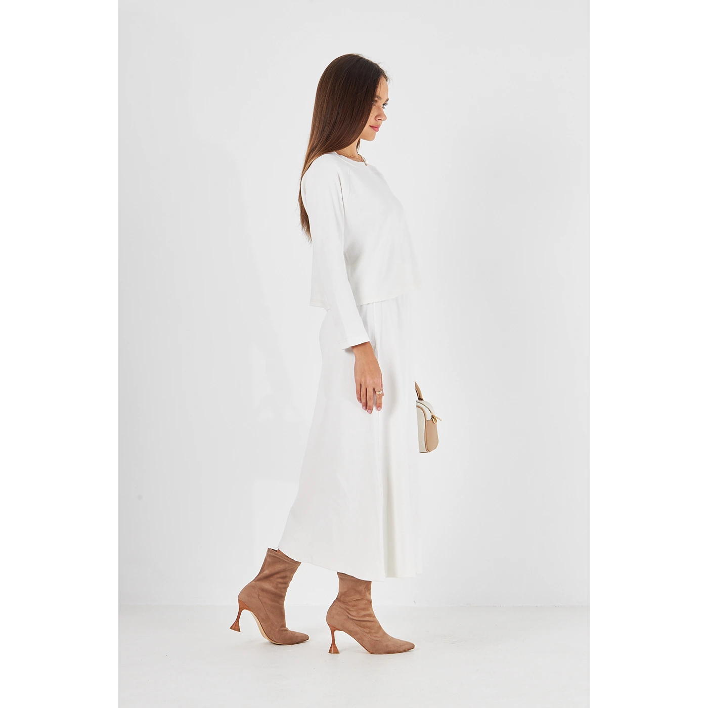 White Ribbed Top & Skirt Matching Set | Montivo Pakistan