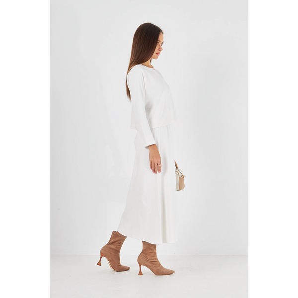 White Ribbed Top & Skirt Matching Set | Montivo Pakistan