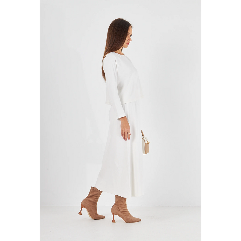White Ribbed Top & Skirt Matching Set | Montivo Pakistan