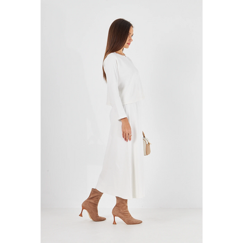White Ribbed Top & Skirt Matching Set | Montivo Pakistan
