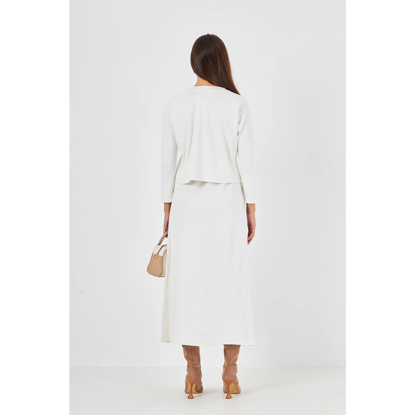 White Ribbed Top & Skirt Matching Set | Montivo Pakistan