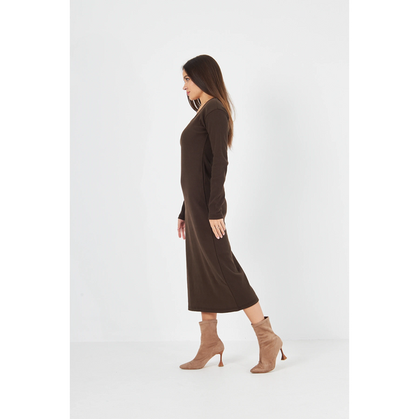 Brown Square Neck Bodycon Dress | Montivo Pakistan