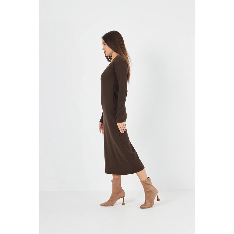 Brown Square Neck Bodycon Dress | Montivo Pakistan