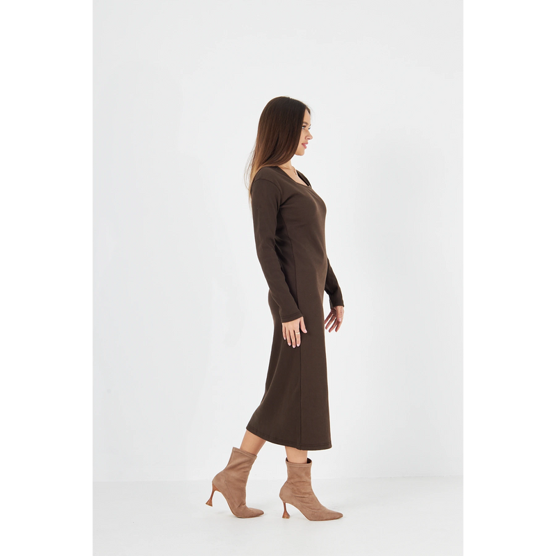 Brown Square Neck Bodycon Dress | Montivo Pakistan