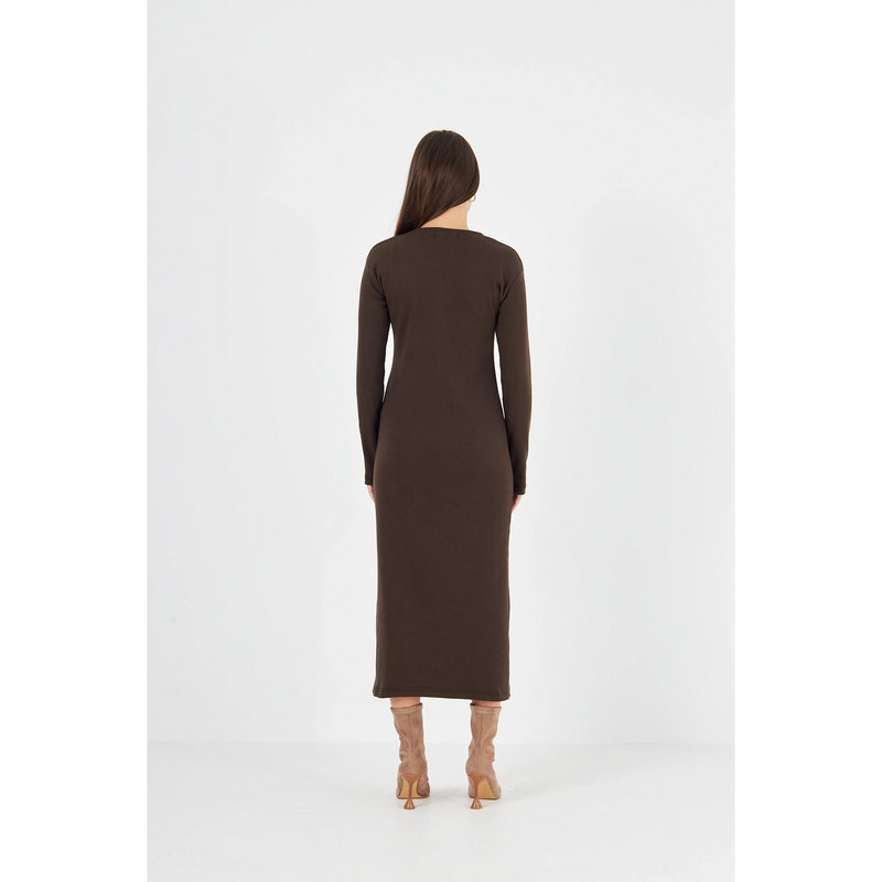 Brown Square Neck Bodycon Dress | Montivo Pakistan