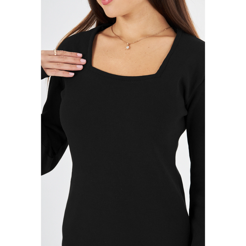 Black Square Neck Bodycon Dress | Montivo Pakistan