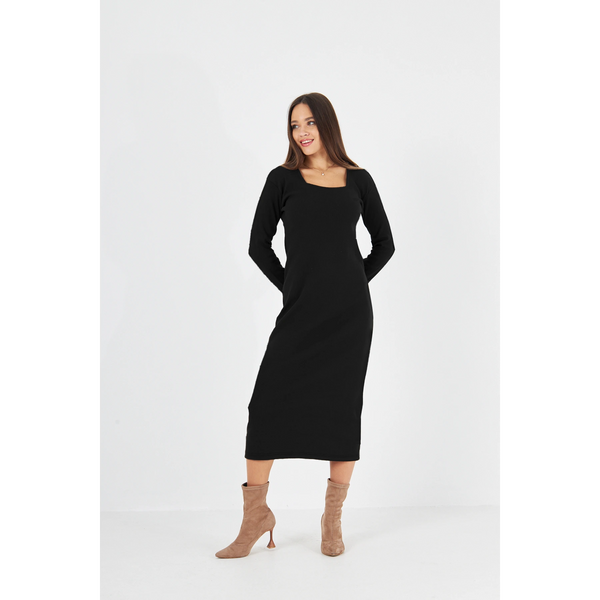 Black Square Neck Bodycon Dress | Montivo Pakistan