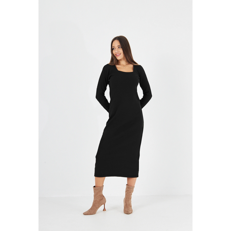 Black Square Neck Bodycon Dress | Montivo Pakistan
