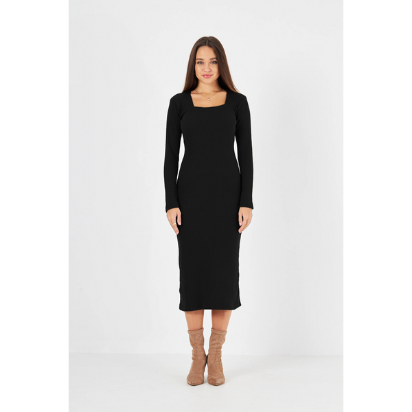 Black Square Neck Bodycon Dress | Montivo Pakistan