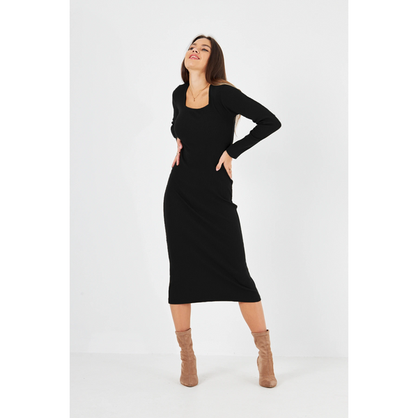 Black Square Neck Bodycon Dress | Montivo Pakistan