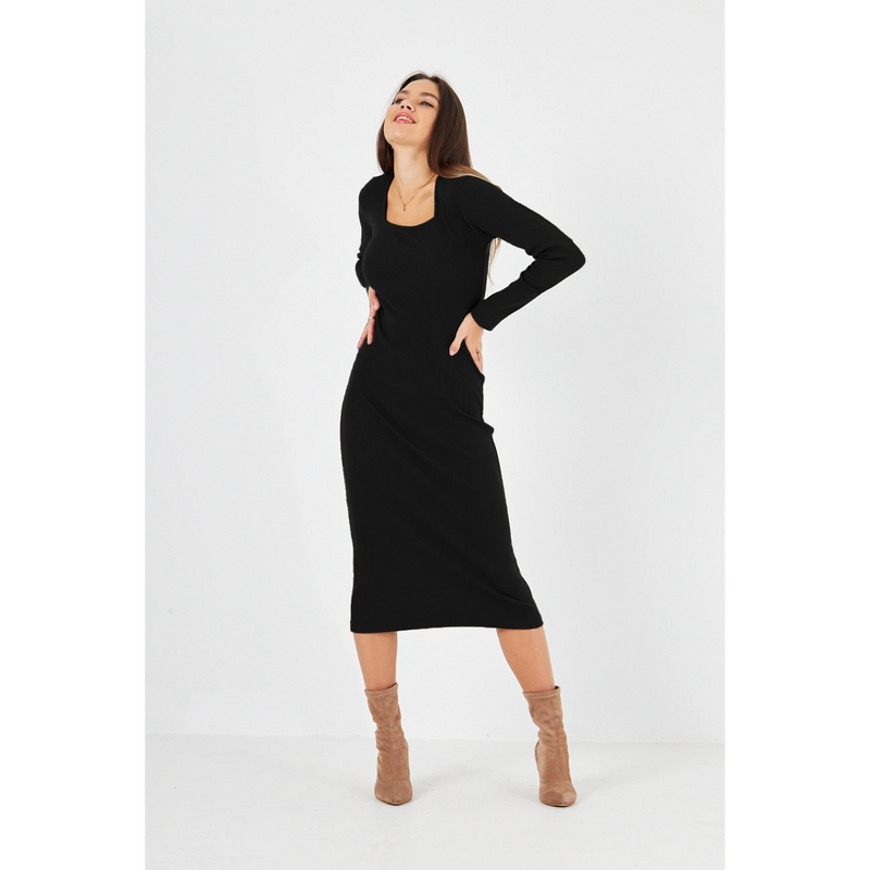 Black Square Neck Bodycon Dress | Montivo Pakistan