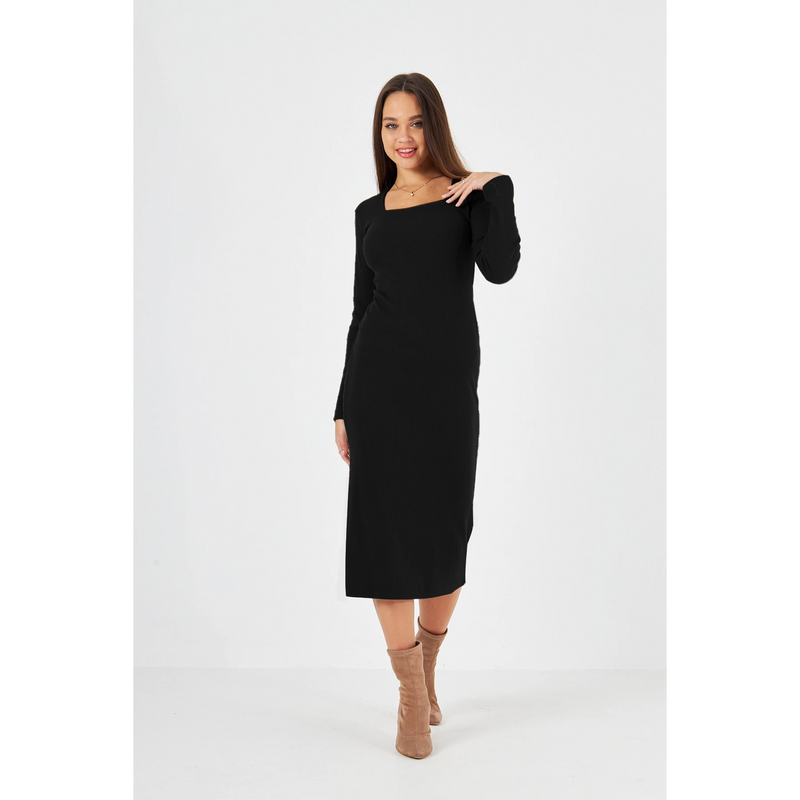 Black Square Neck Bodycon Dress | Montivo Pakistan