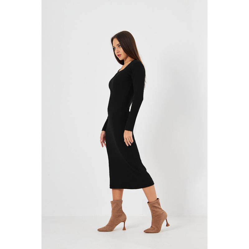 Black Square Neck Bodycon Dress | Montivo Pakistan