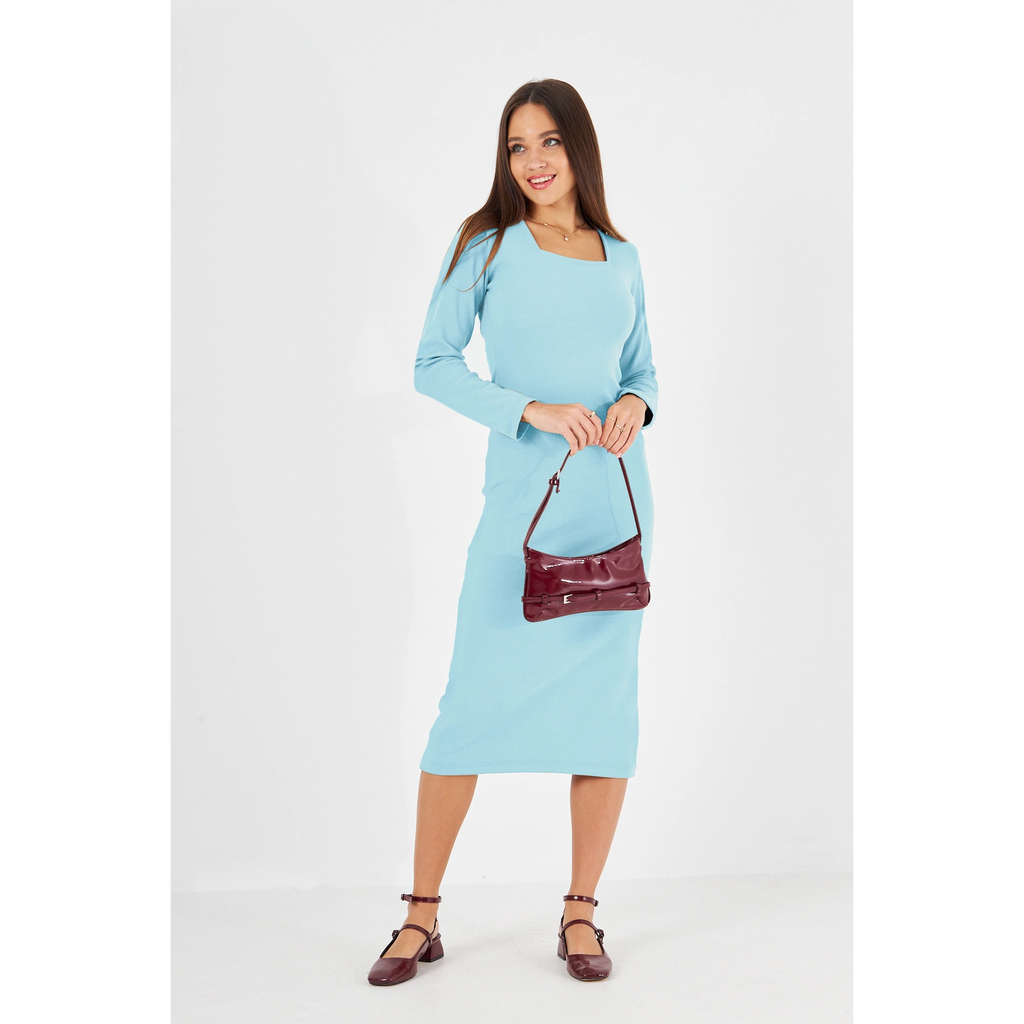 Light Blue Square Neck Bodycon Dress | Montivo Pakistan