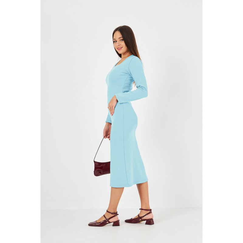 Light Blue Square Neck Bodycon Dress | Montivo Pakistan