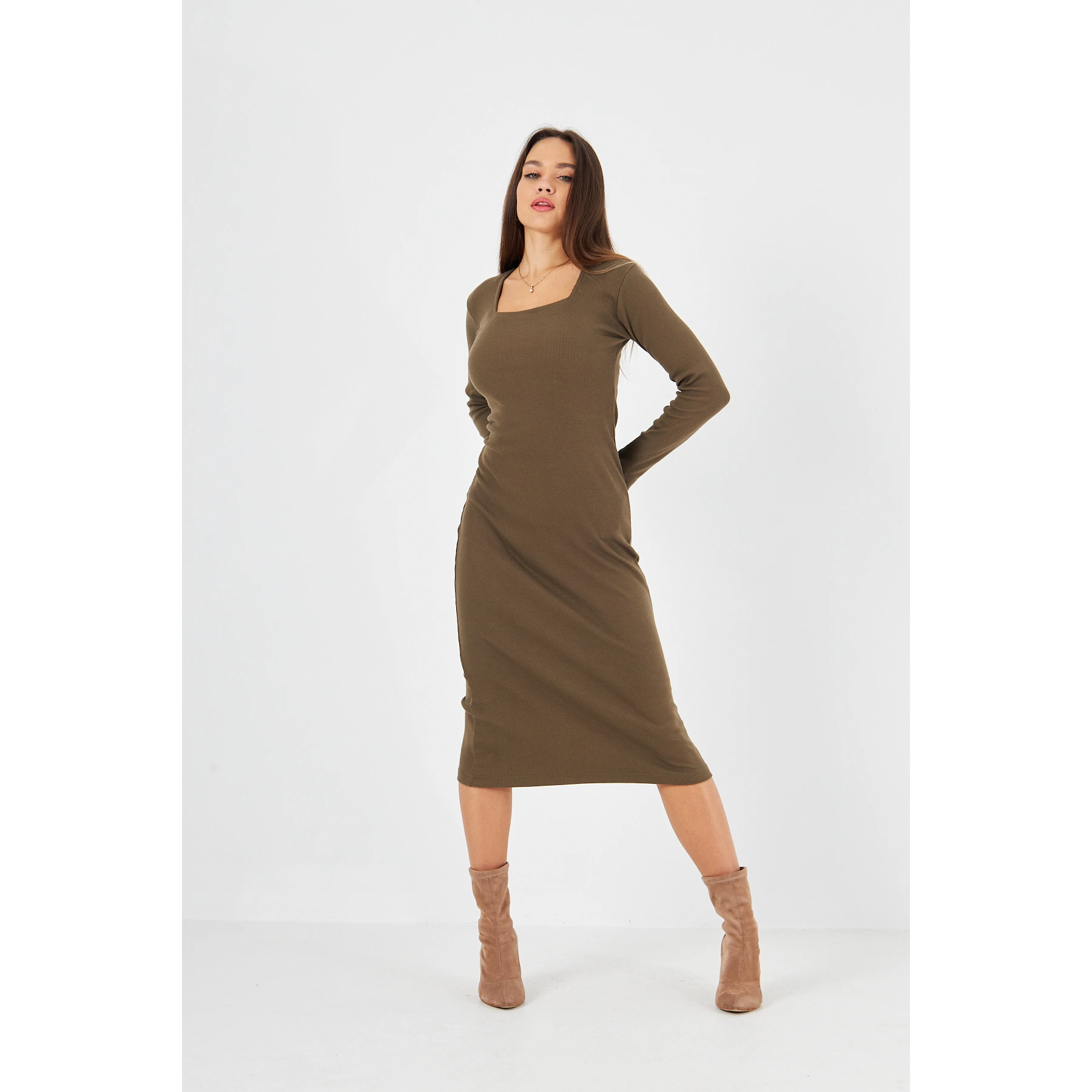 Green Square Neck Bodycon Dress | Montivo Pakistan