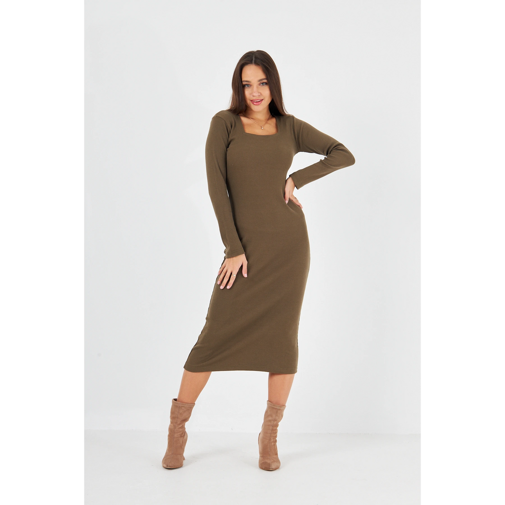 Green Square Neck Bodycon Dress | Montivo Pakistan