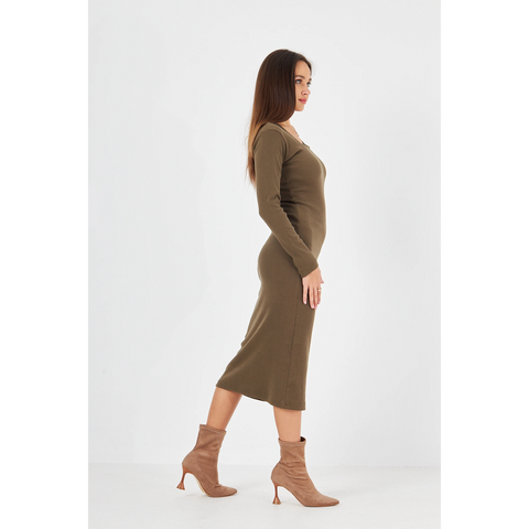 Green Square Neck Bodycon Dress | Montivo Pakistan