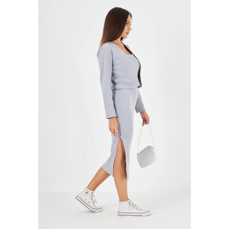 Grey Cardigan Dress Matching Set | Montivo Pakistan