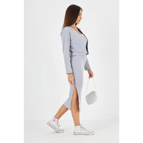 Grey Cardigan Dress Matching Set | Montivo Pakistan