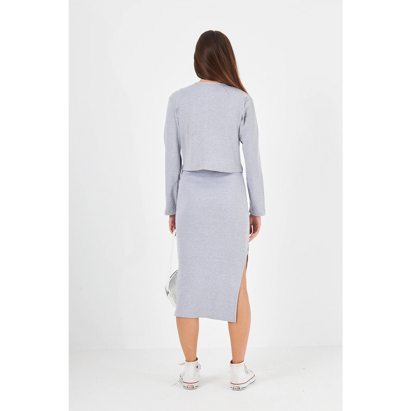 Grey Cardigan Dress Matching Set | Montivo Pakistan