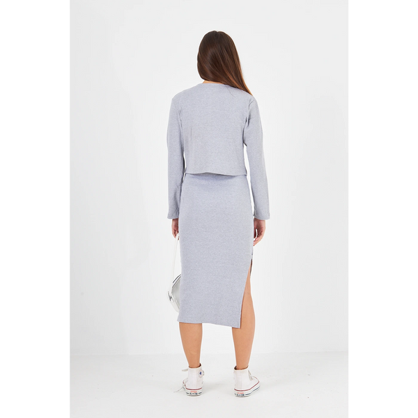 Grey Cardigan Dress Matching Set | Montivo Pakistan
