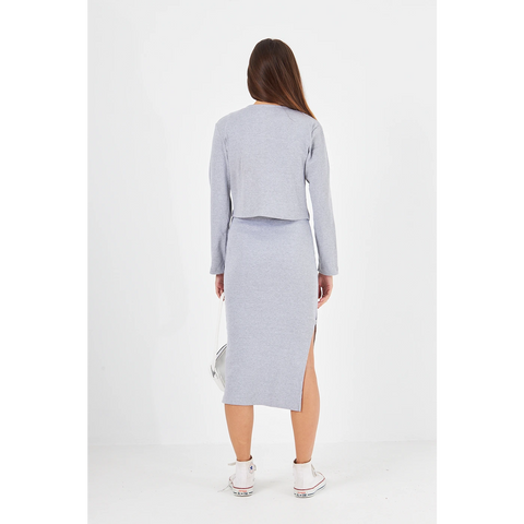 Grey Cardigan Dress Matching Set | Montivo Pakistan