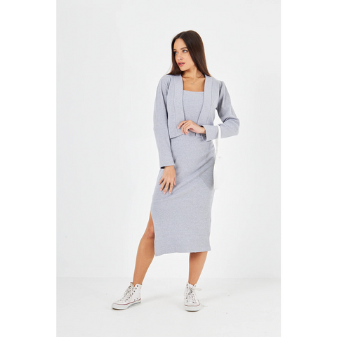 Grey Cardigan Dress Matching Set | Montivo Pakistan