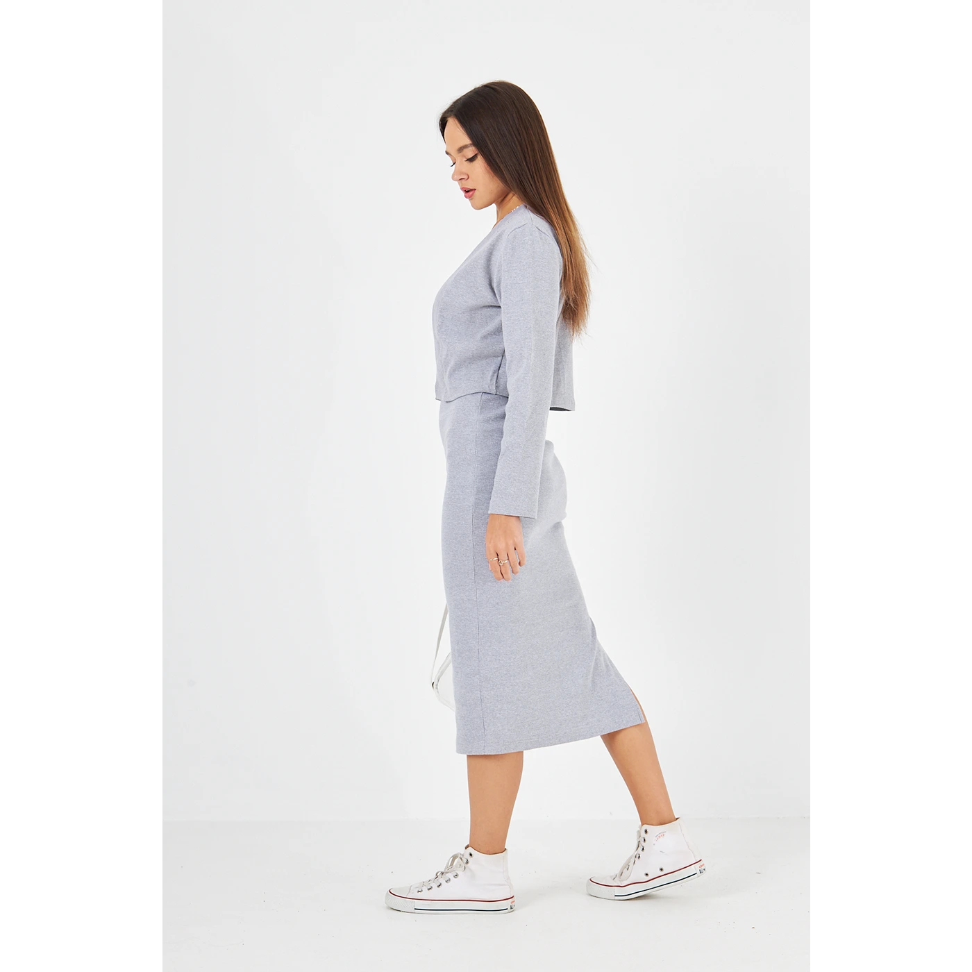 Grey Cardigan Dress Matching Set | Montivo Pakistan
