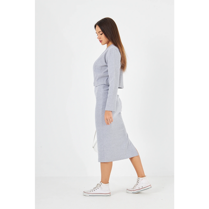 Grey Cardigan Dress Matching Set | Montivo Pakistan