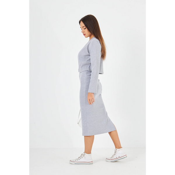 Grey Cardigan Dress Matching Set | Montivo Pakistan