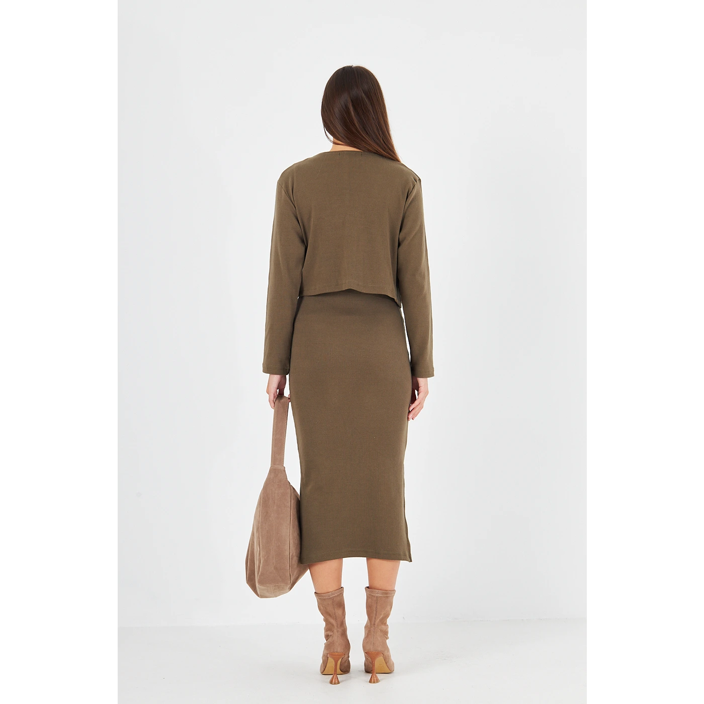 Green Cardigan Dress Matching Set | Montivo Pakistan