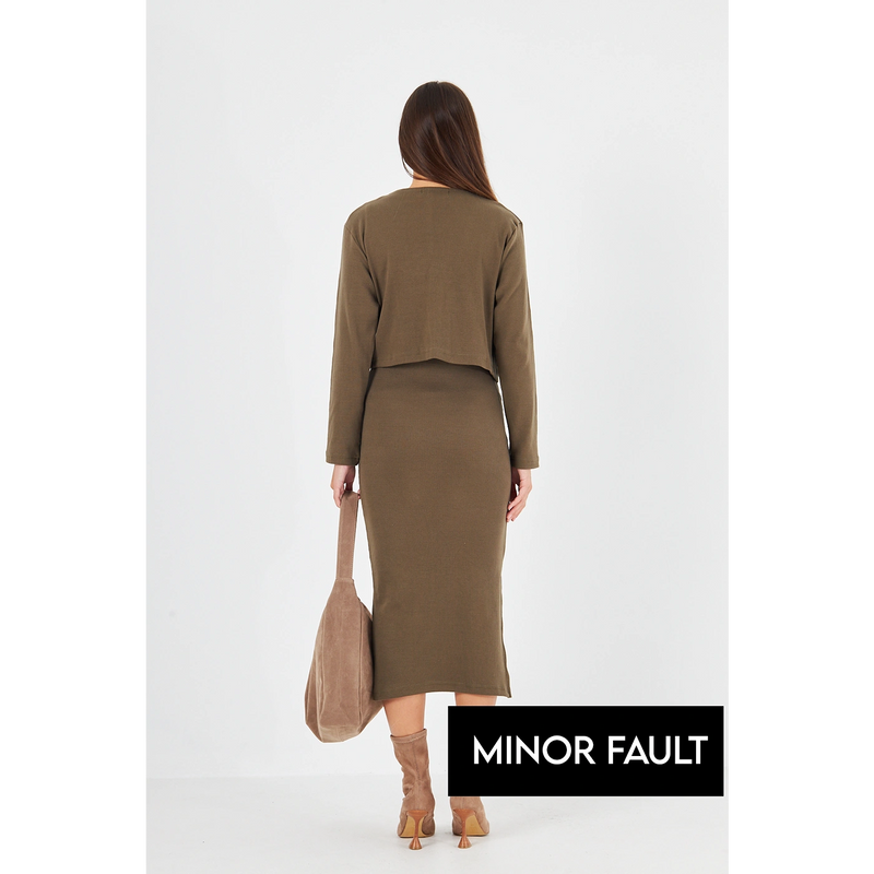(Minor Fault) Green Cardigan Dress Matching Set | Montivo Pakistan