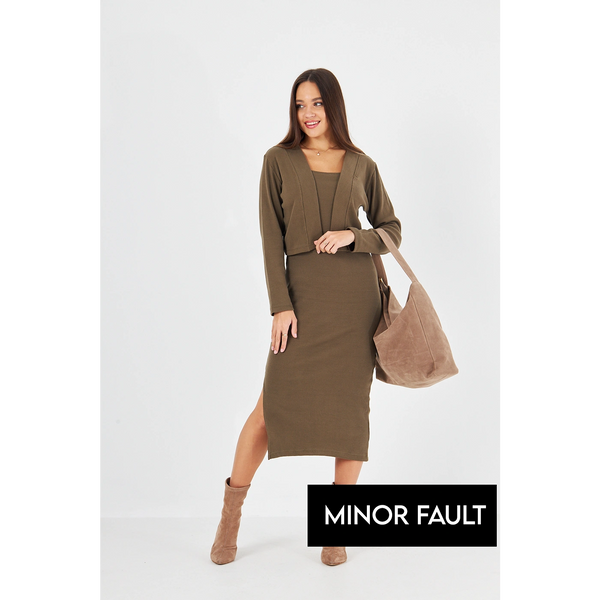 (Minor Fault) Green Cardigan Dress Matching Set | Montivo Pakistan