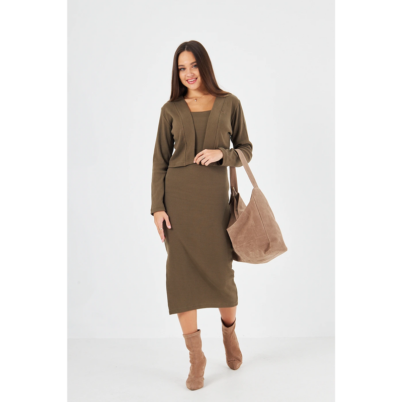 Green Cardigan Dress Matching Set | Montivo Pakistan