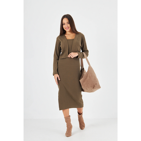 Green Cardigan Dress Matching Set | Montivo Pakistan