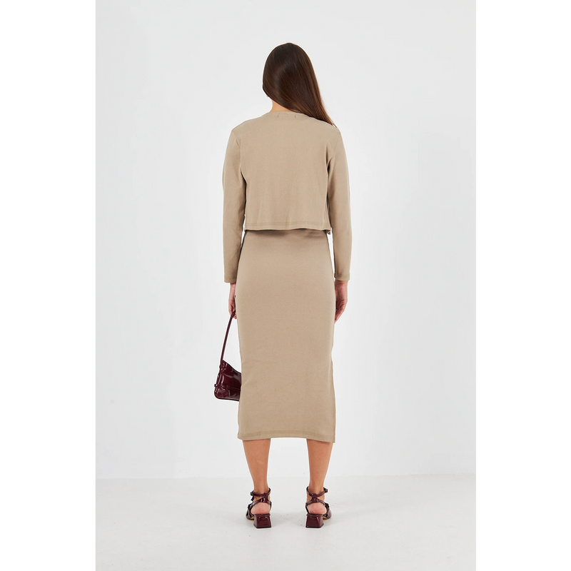 Beige Cardigan Dress Matching Set | Montivo Pakistan