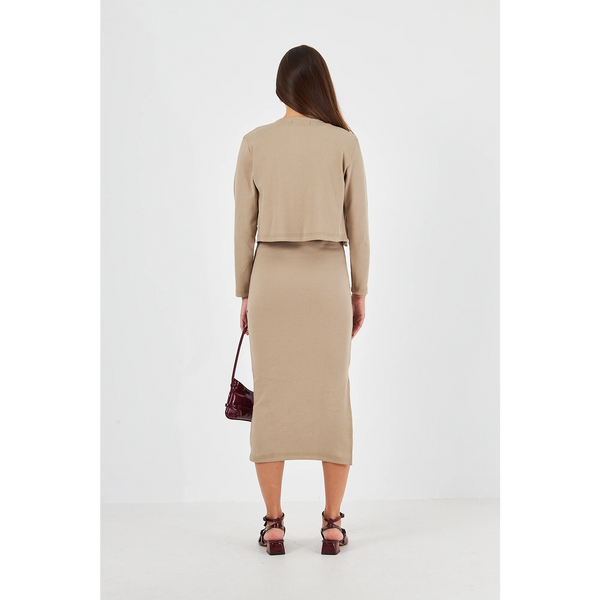 Beige Cardigan Dress Matching Set | Montivo Pakistan