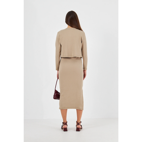 Beige Cardigan Dress Matching Set | Montivo Pakistan