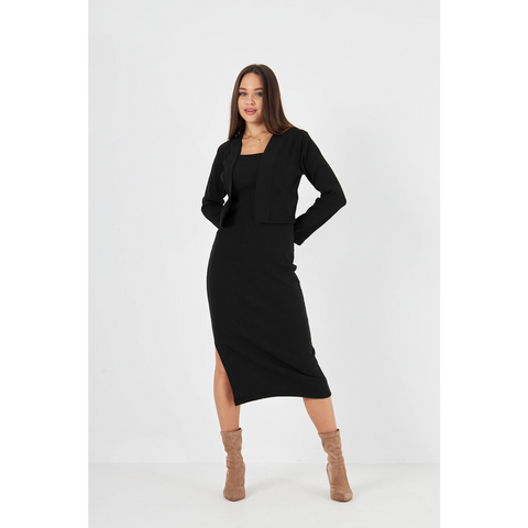 Black Cardigan Dress Matching Set | Montivo Pakistan