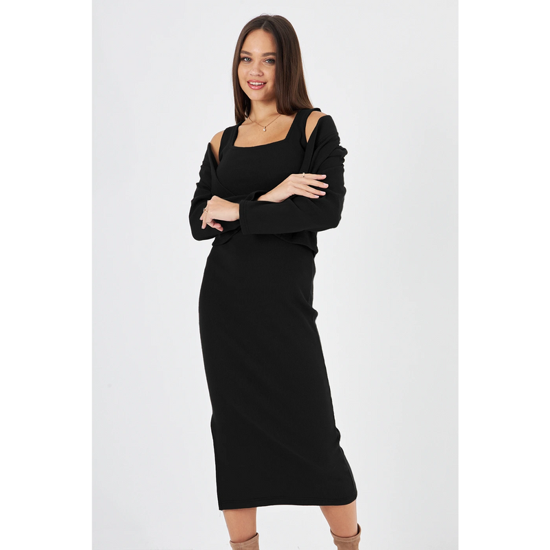 Black Cardigan Dress Matching Set | Montivo Pakistan