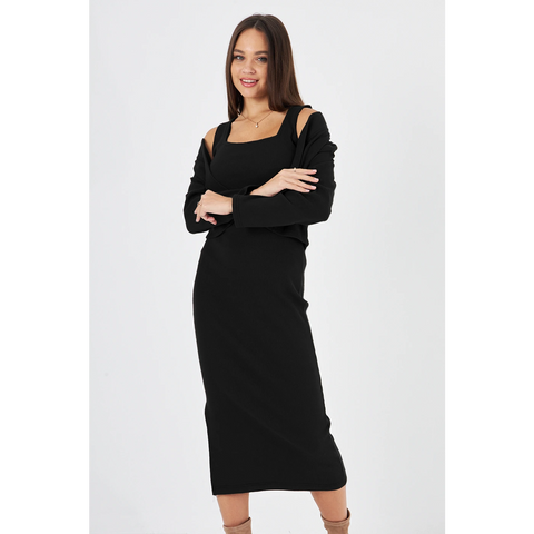 Black Cardigan Dress Matching Set | Montivo Pakistan