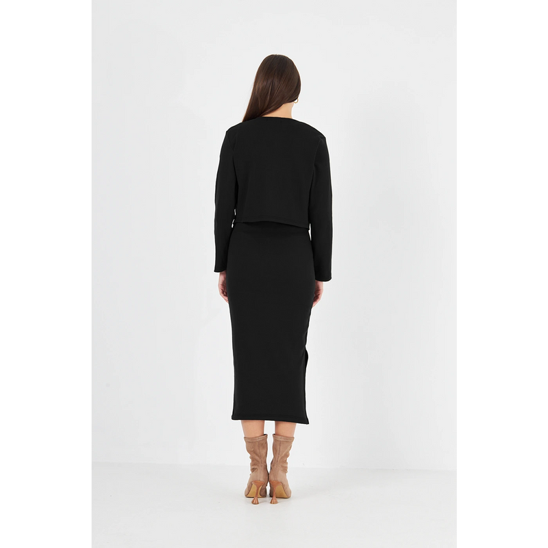 Black Cardigan Dress Matching Set | Montivo Pakistan