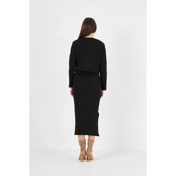 Black Cardigan Dress Matching Set | Montivo Pakistan
